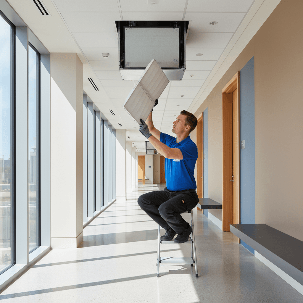 Maintenance technician inspecting HVAC systems